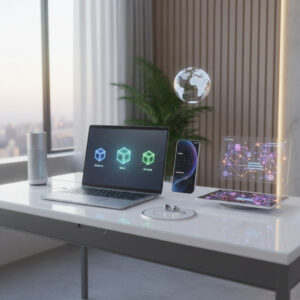 alt_text: A tidy, modern workspace with devices displaying organized folders, evoking digital clarity and focus.