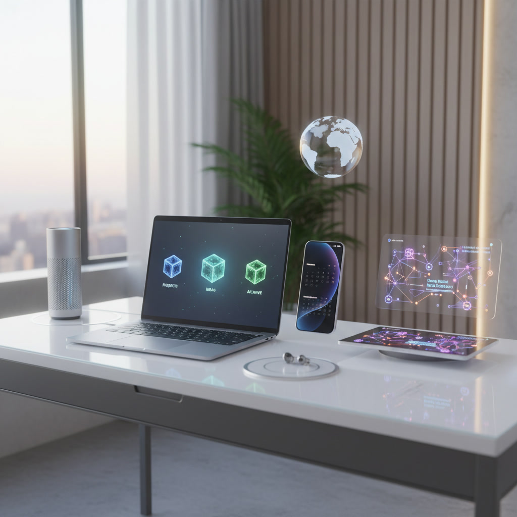alt_text: A tidy, modern workspace with devices displaying organized folders, evoking digital clarity and focus.