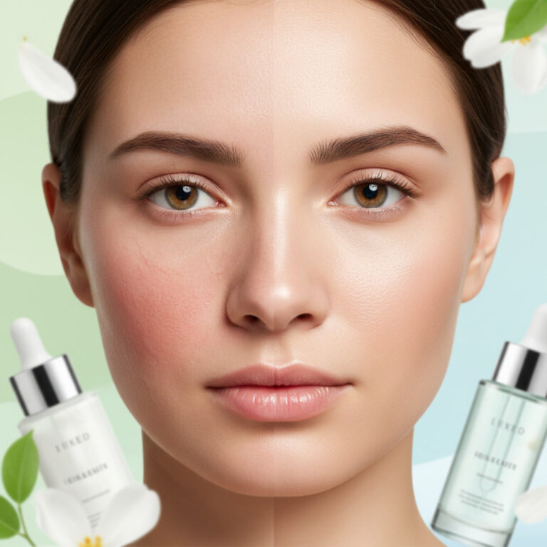 alt_text Close-up face split: one side red and flaky, the other healthy, showing skin barrier repair.